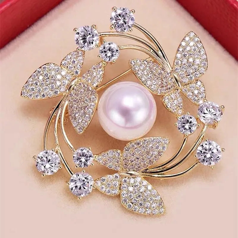 Women Girls Exquisite Fashion Crystal Pearl Flower Brooches Lady Rhinestone Suit Pins Accessories Jewelry