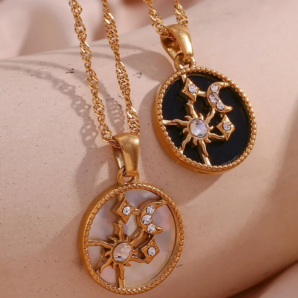 Dreamshow Water Proof Jewelry Zircon Moon Sun Star Gold Plated Necklace Tarnish Free Jewelry Shell Necklace