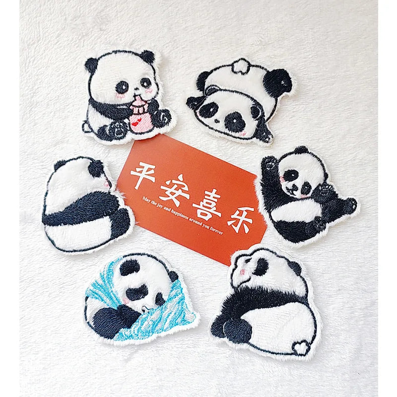NODA Stock  Self Sticker Kawaii Embroidery Cartoon Furry Panda Patch for Bag Phone case Decoration