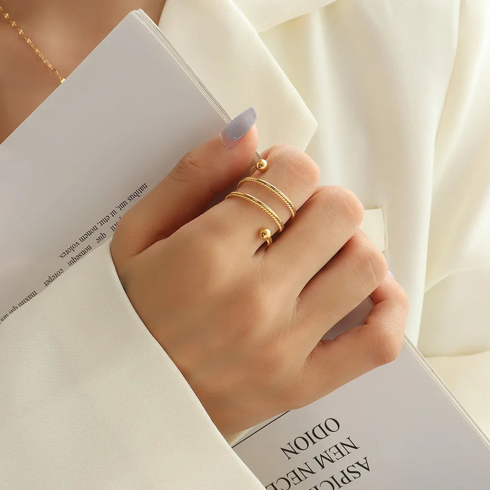 Unique personalised micro beads women spring ring stackable stainless steel men gold rings