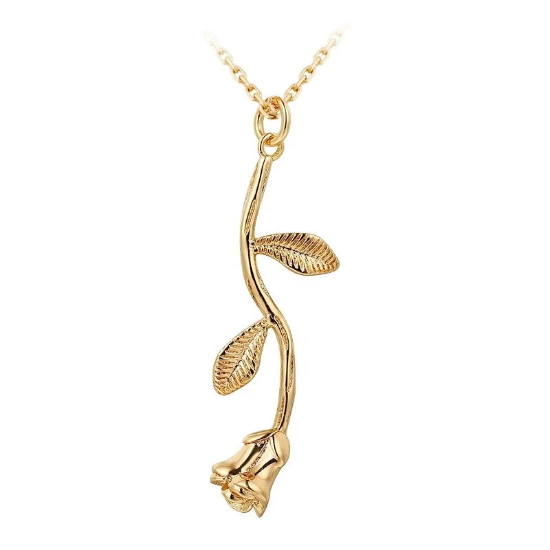 VANFI Fashionable Brass Link Chain Necklace with Champagne Gold Rose Pendant for Party & Gift