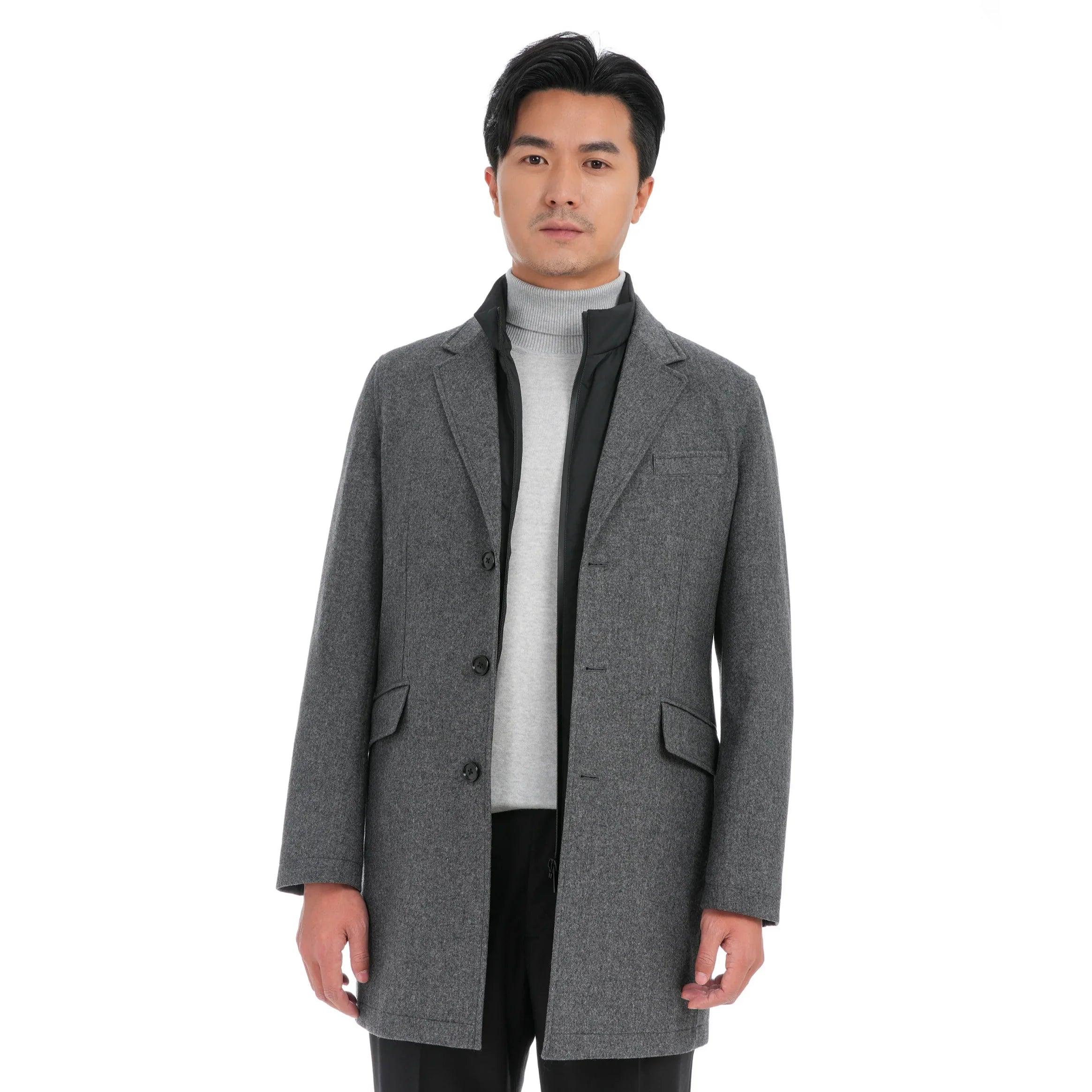 2023 Bosha MTM Overcoat Custom Dark Gray Men's Trench Coat Long Woolen Overcoat With Down Filling Single Breasted Design and but