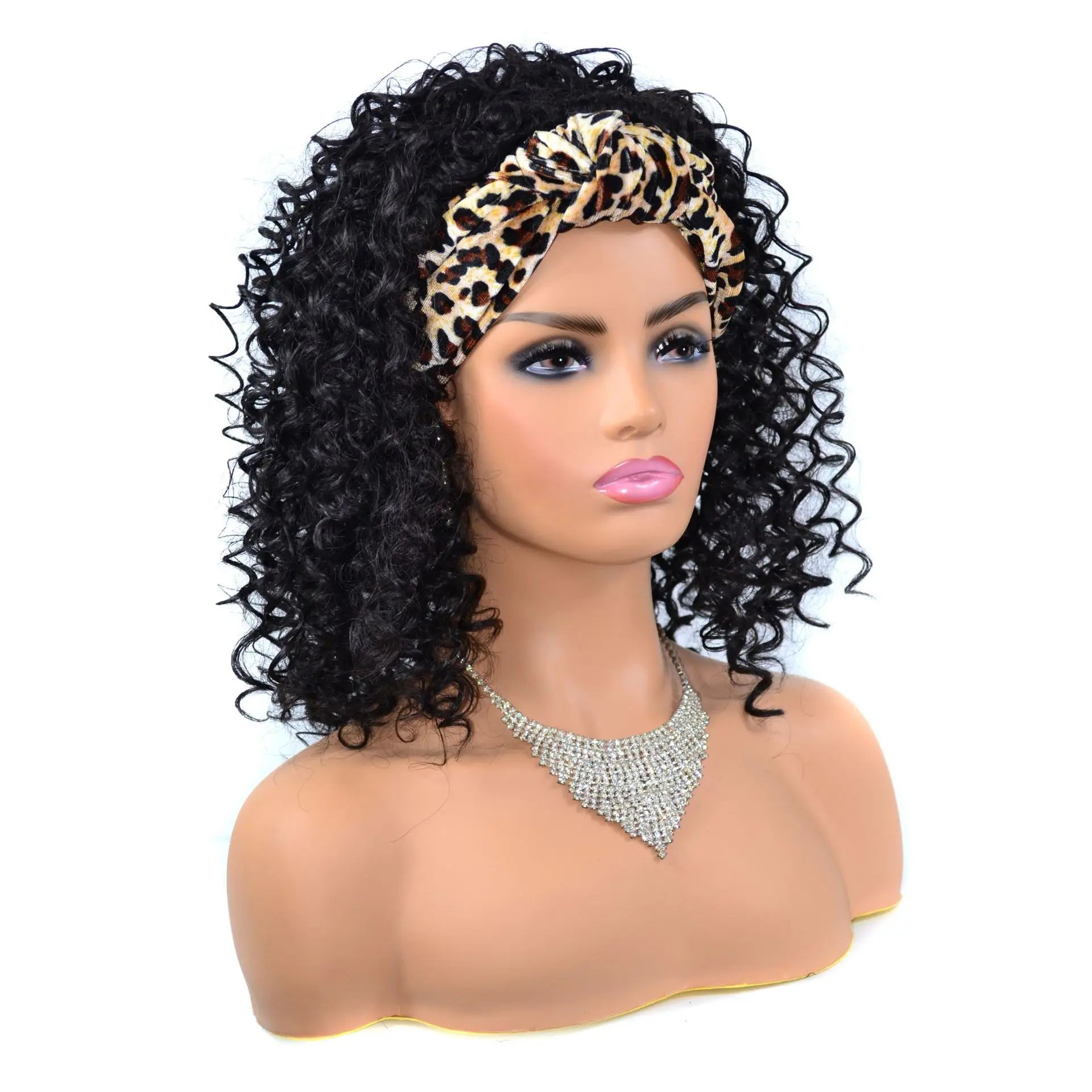 Short Afro Kinky Curly Brown Blonde Synthetic Wigs with Bang Hair Style Wig Grit Headband Wig for Black Women