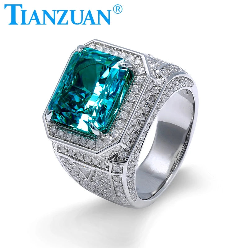 Paraiba 10*12mm Radiant Ice Cut Cubic Zirconia Stone Half Band Melee Moissanite 925 Sterling Silver Ring Jewelry Men Women Gift