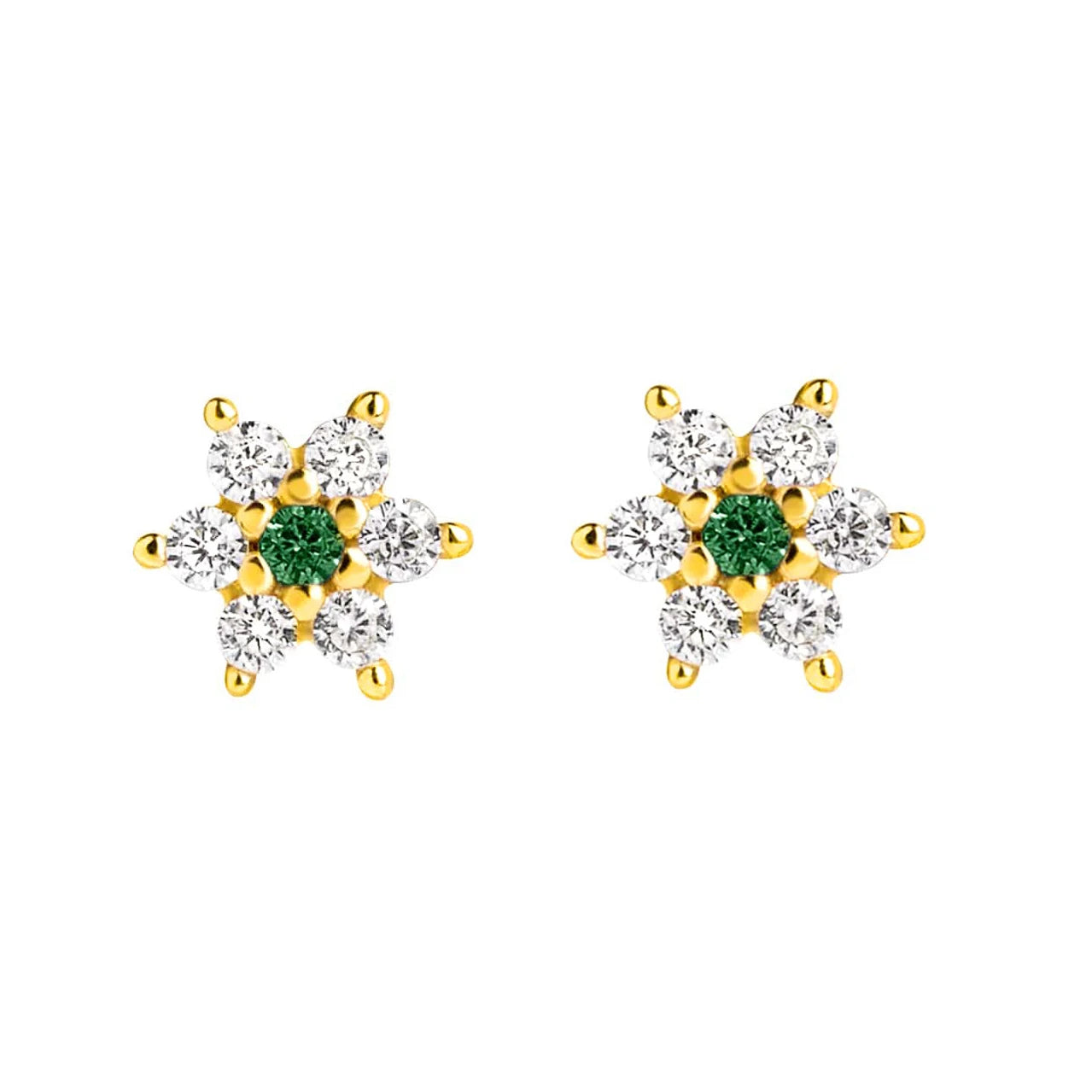 Gemnel Hot Selling 925 Sterling Silver Flower 14k Gold Cubic Zirconia Emerald Stud Earrings
