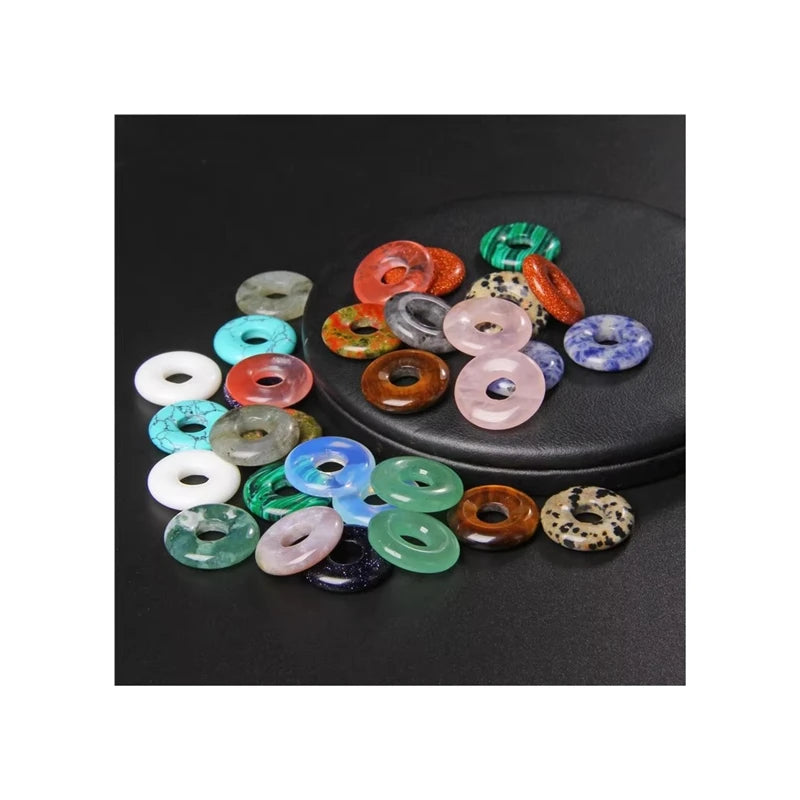 40mm Donuts Shape Natural Stone Beads for Pendant Jewelry Making 1Pcs Rose Quartz Jades Jaspers Aventurine Snowflake Obsidian