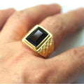Exquisite Men's Titanium 18K Gold Plated Large Inlaid Black Zircon Ring Trendy Casual Business Jewelry Anniversary Gift