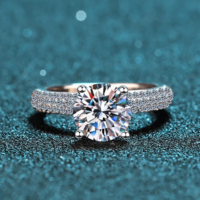 Silver 925 Original 2 Carat Diamond Test Past Round Excellent Cut Sparkling D Color Moissanite  Ring Genuine Gemstone Jewelry