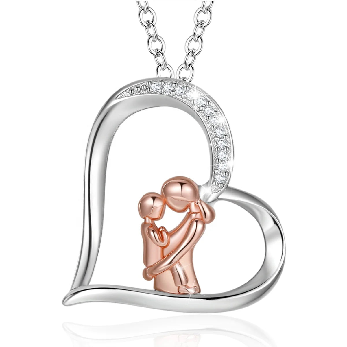 Merryshine Custom Personalized Zircon Plated 925 Sterling Silver Necklace Heart Mom Mother Pendant Necklace