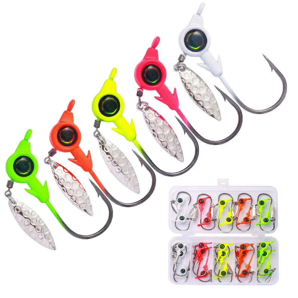 Wholesale Box034 Combo 3.5g 5g 7g 10g 25pcs/box Big Eye Mini Lead Jig Head Fishing Hooks Set Kit with Sequin