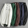 Factory Waffle Knit T-Shirt Buttons Long Sleeve Men Thermal Sustainable 260 Grams 100% Cotton Embroidered Regular Fit