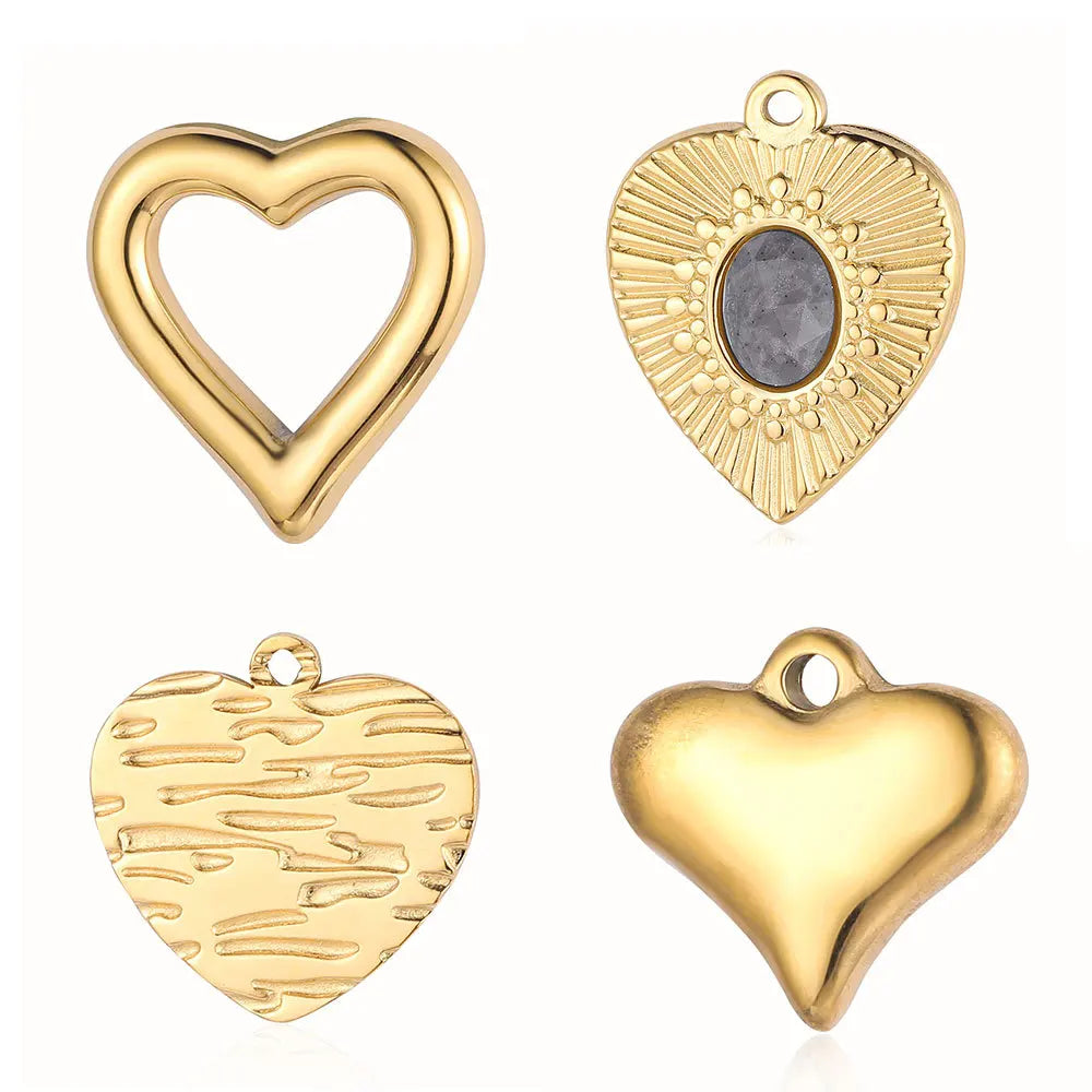 Factory Wholesale Classic Heart Key Waterproof 304 Stainless Steel Natural Stone 18K Gold Plated Charms Jewelry Making Supplies