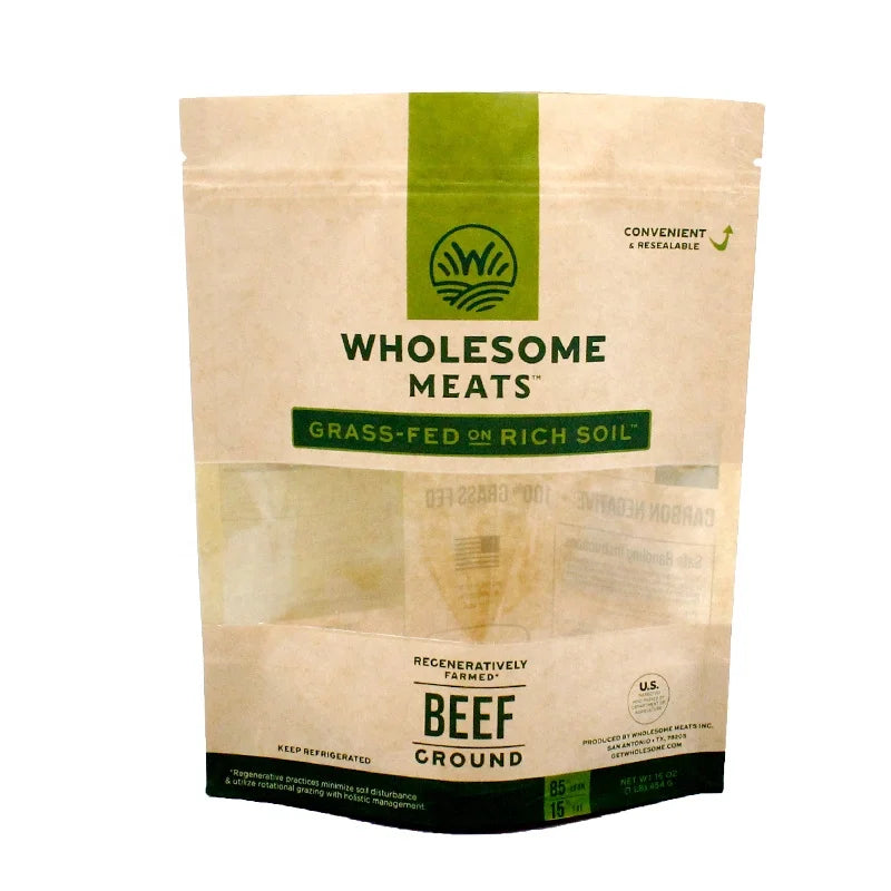 Custom Food Beef Jerky Food Packaging Ziplock Stand up Pouch Window Paper Kraft Bag