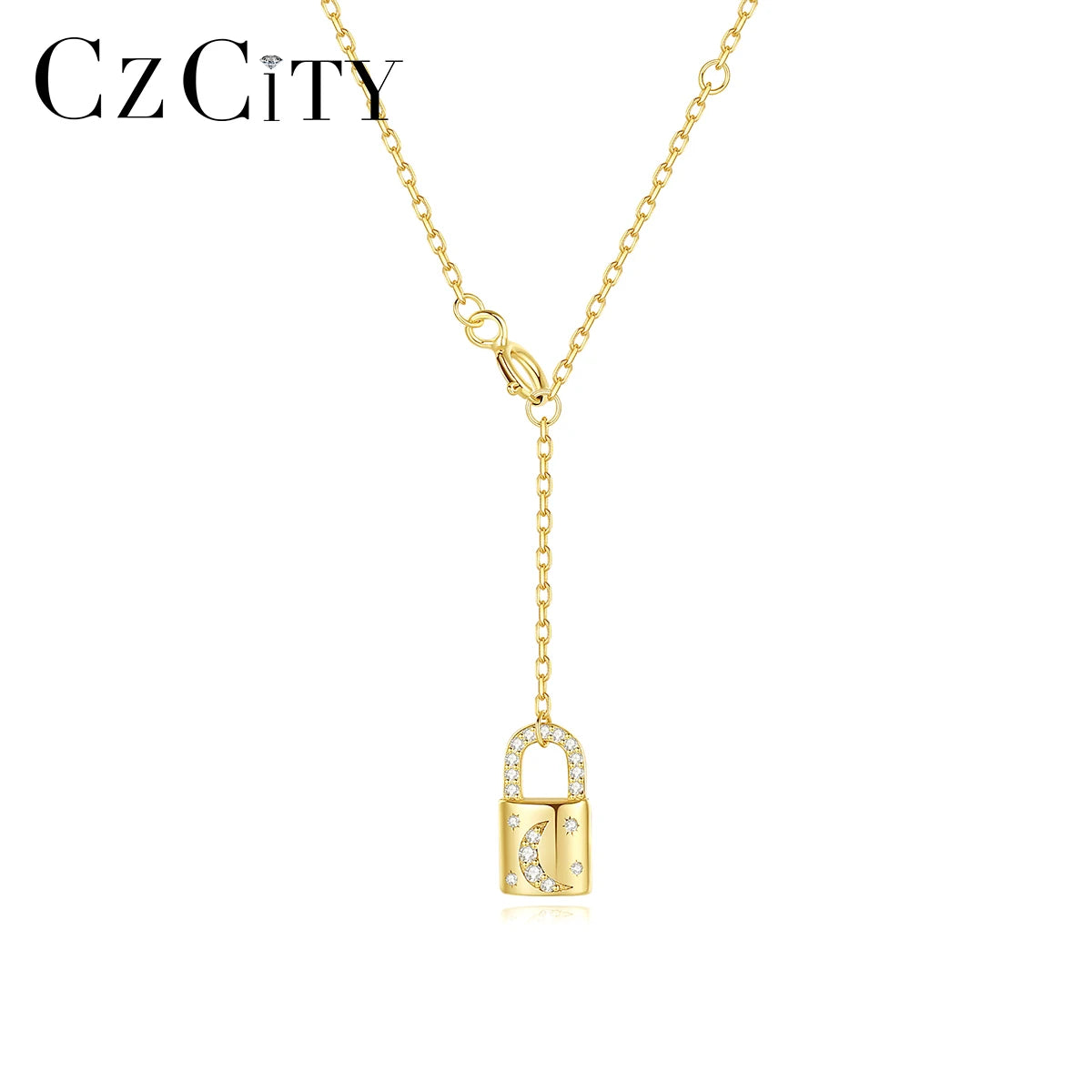 CZCITY Charm Silver Gold Designer Fashion Sterling Jewelry Trendy 925 Pendant Woman Lock Chain Necklace