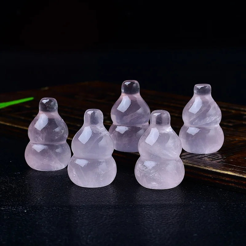 DIY Natural pink Crystal Gourd with Feng Shui Style Carving and Polishing Mascot Theme Decoration