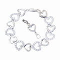 Silver Plated Copper Hollow Out Heart Shape Design Linked Chain Bracelet for Women Cubic Zirconia Jewelry CZ Costume Accessories