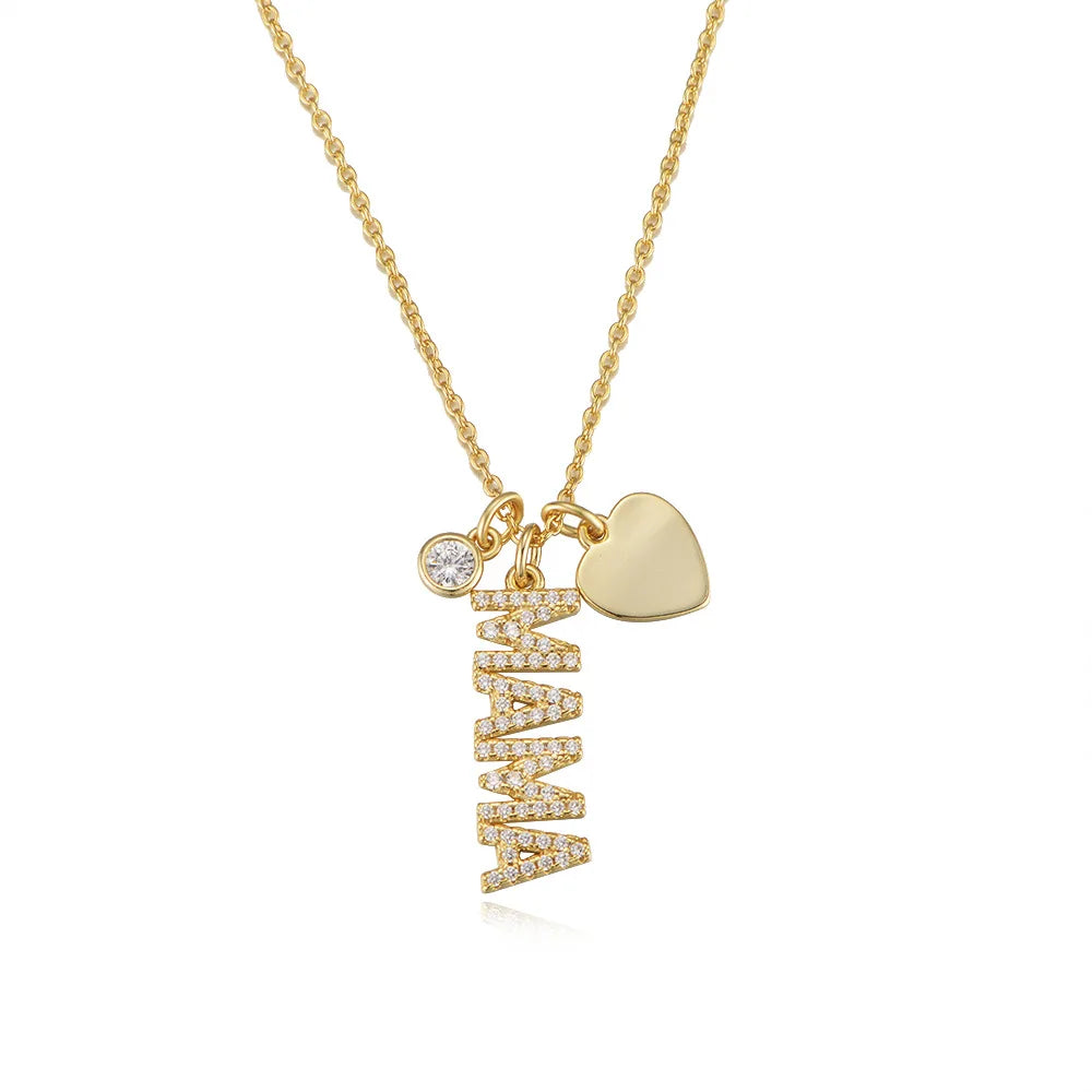 Hot Sale Mother's Day Gift love Heart MAMA Pendant Gold Plated Clavicle Chain 925 Sterling Silver Wholesale Letter Necklace