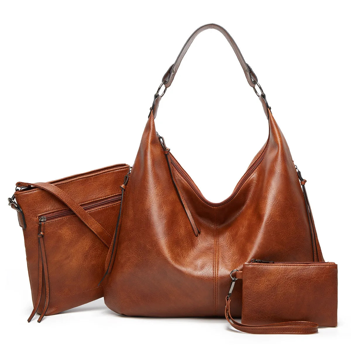 Women Handbag Crossbody Bag Pouch 3pcs Set Bag Hobo Tote Leather Purse Handbag Large Capacity Hobo Leather Shoulder Bag Purse
