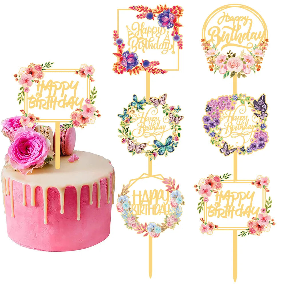 Flower Butterfly Shape Acrylic Cake Cupcake Topper Cake Decoration