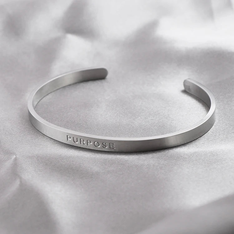 Men's & Women's 316 Stainless Steel Purpose Engraved Cuff Bracelet 5mm Sandblast Matte Finish Jewelry
