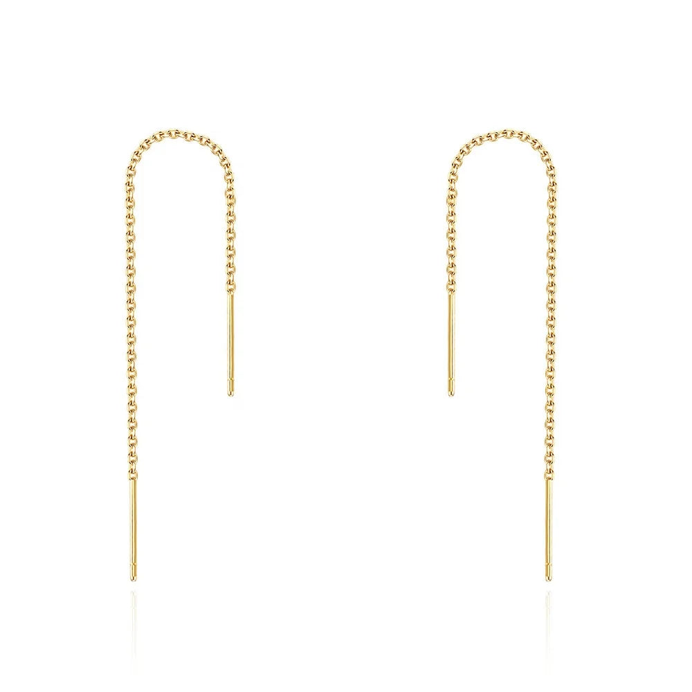 NEW Trendy 18K Gold Plated Needle Thread Earing 925 Sterling Silver Threader Earrings Cross Link Long Chain Pull Through Earring