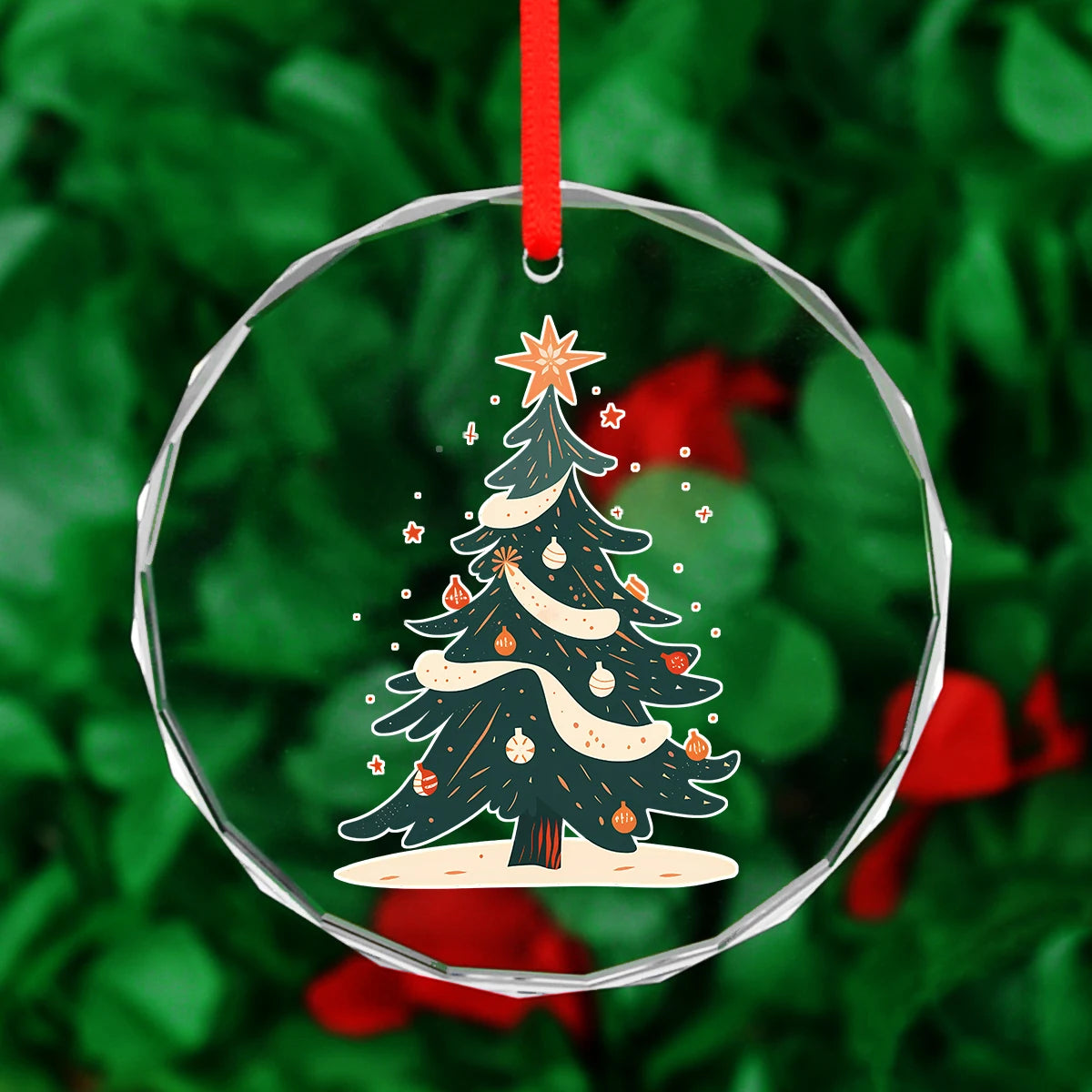 Factory Customized Eco-Friendly Crystal Glass Christmas Ornaments 80mm Custom Laser Engraving 3D Logo for Christmas Tree