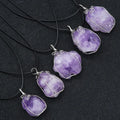 Huiying Real Stone Natural Amethyst Quartz Pendant Charms Crystal Sliver Wrapped Pendants Raw Stones for Jewelry Making Jewelry