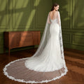 YouLaPan VG59 Elegant Woman Dress Shawl Hand Embroidered Trim Pearl Trailing Long Cape White Black Bridal Wedding Dress Shawl