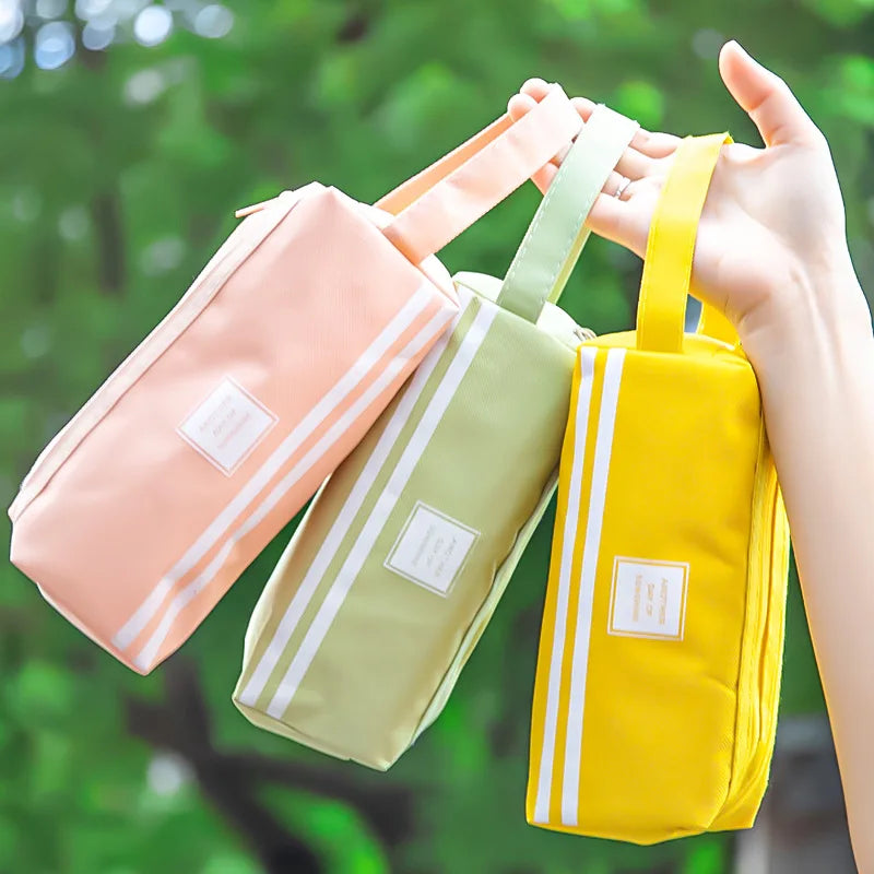 Logo Custom Solid Color Large Capacity Canvas Pencil case School Supplies Storage Bag Double Layer Pencil Bag With Handle