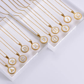 Wholesale Fashion Jewelry Making 26 A-Z Stainless Steel Gold Plated Chain Shell Letter Pendant Necklace Initial