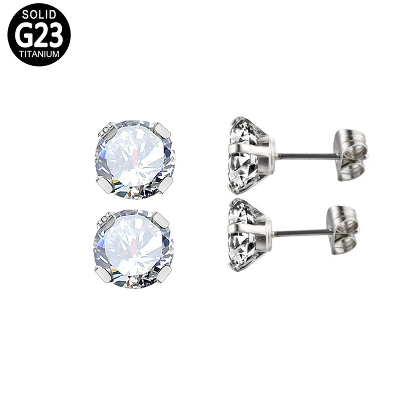 Body Piercing Jewelry GZN ASTM F136 Titanium Pair of Clear Geometric Zircon Buttfly Button Clip Earrings Studs Earring for Women