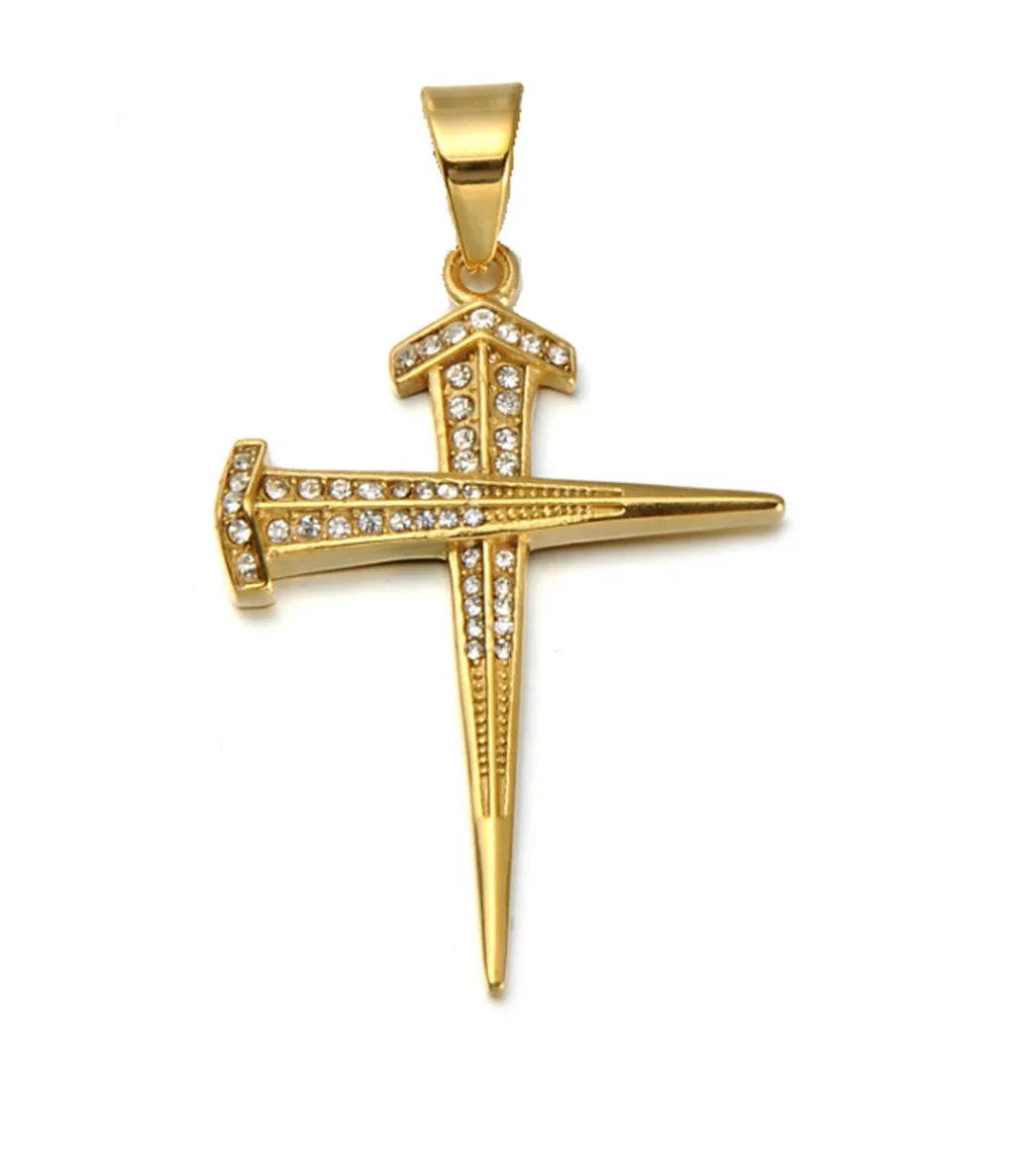Hip Hop Style 18K Gold Stainless Steel Cross Pendant Necklace Men's & Women's Moissanite Diamond Unique Diamond Cross Necklace
