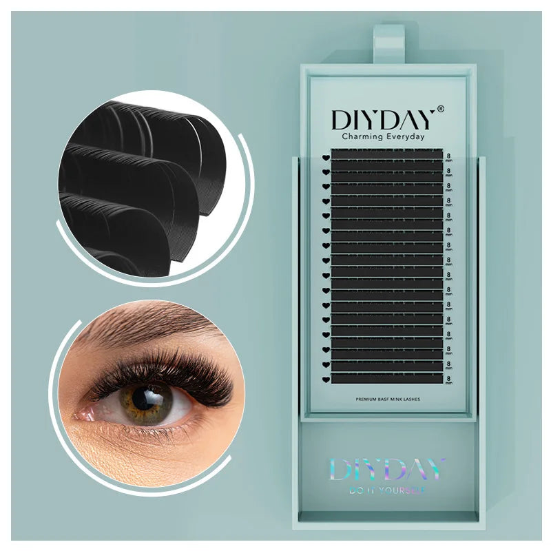 DIYDAY Classic Eyelash Extensions Volume PBT 0.07 Thickness C D Curl Trays Private Label