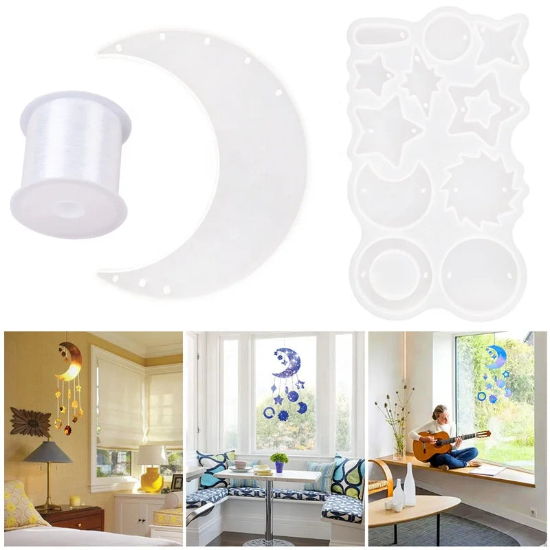 Epoxy Resin Wind Chime Mold Moon Star Ornament Silicone Mold for Wall Decoration
