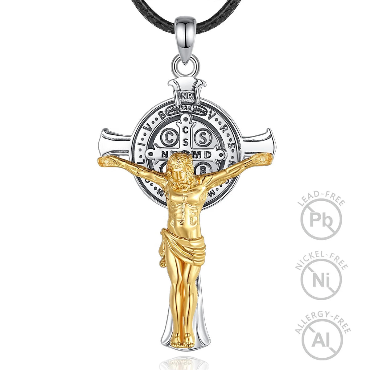 Fine Jewellery 18K Gold Plated Jesus 925 Sterling Silver Cross Religious Jewelry Pendant Necklace for Men or Women MegaBDM