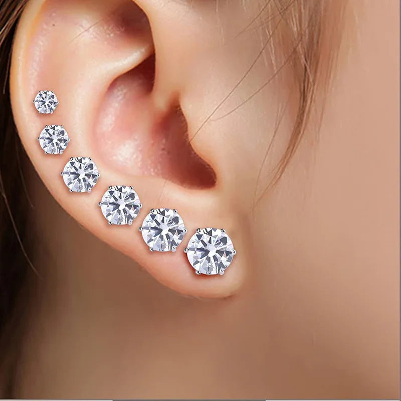 Popular Gold Silver Rose Gold Earrings High Quality Stainless Steel Earrings Delicate Sparkling Zircon Earrings for Women