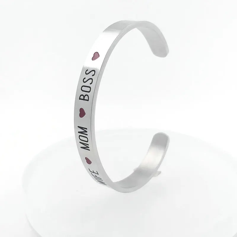Mother's Day Gift Stainless Steel Cuff Bracelet Custom Name Bracelet Personalized Women Motivation Words Bracelet MegaBDM