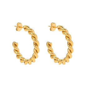 Simple Twisted CC Hoop Earrings for Girls Classic Stainless Steel 18K Gold PVD Plating Trendy Geometric Daily Wear