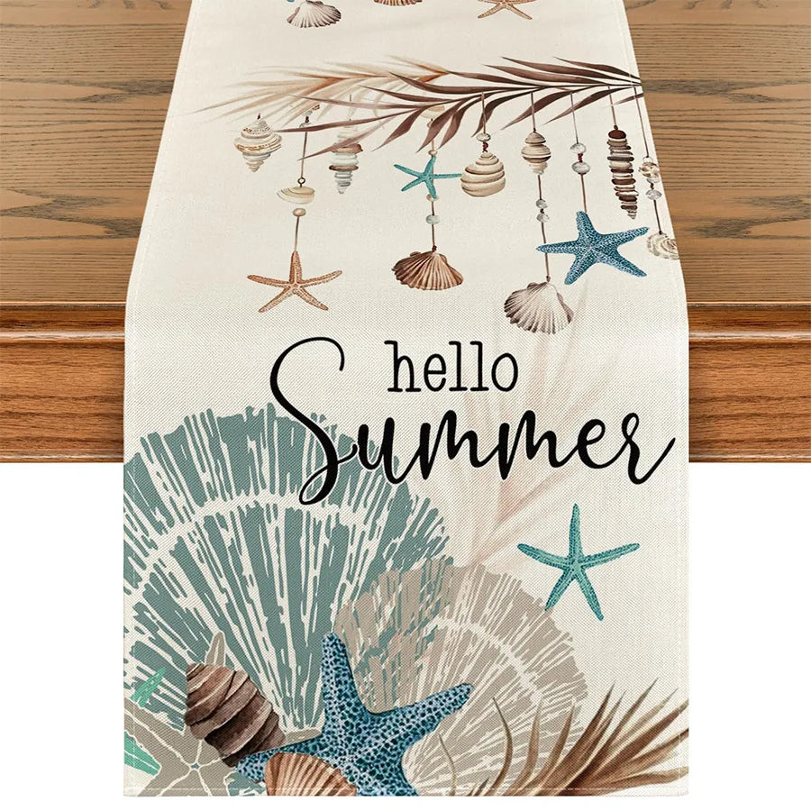 Marine Solar Coral Fish Table Runner Rustic Dining Table Decorations Table Runners for Wedding Party Coffee Hotel Home Decor