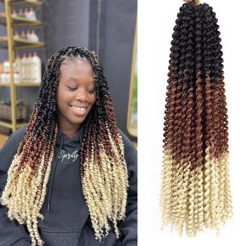 Black Brown Blonde Three Tone Water Wave Synthetic Crochet Braiding Hair Extension Passion Twist Long Bohemian Locs