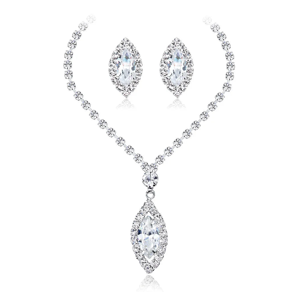 Cross Border American Design Crystal Wedding Necklaces Earring Fashion Fine Jewelry Bridal Necklace Sets for Women
