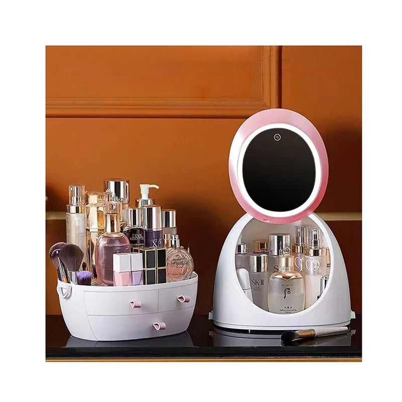 Rectangle Jewelry Drawer Waterproof Portable Dustproof Mirror LED Plastic Container USB Rechargeable Eco-Friendly Makeup