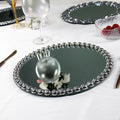 Hot Selling Cheap 13inch Custom Mirror Surface Chargers with Beads Diamonds Rim Fruit Wedding Plates Glass