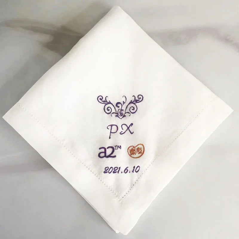 Personalised  Embroidery Logo Flax Napkin Cloth for Wedding Party Custom Linen and Cotton Embroidered Cocktail Napkins