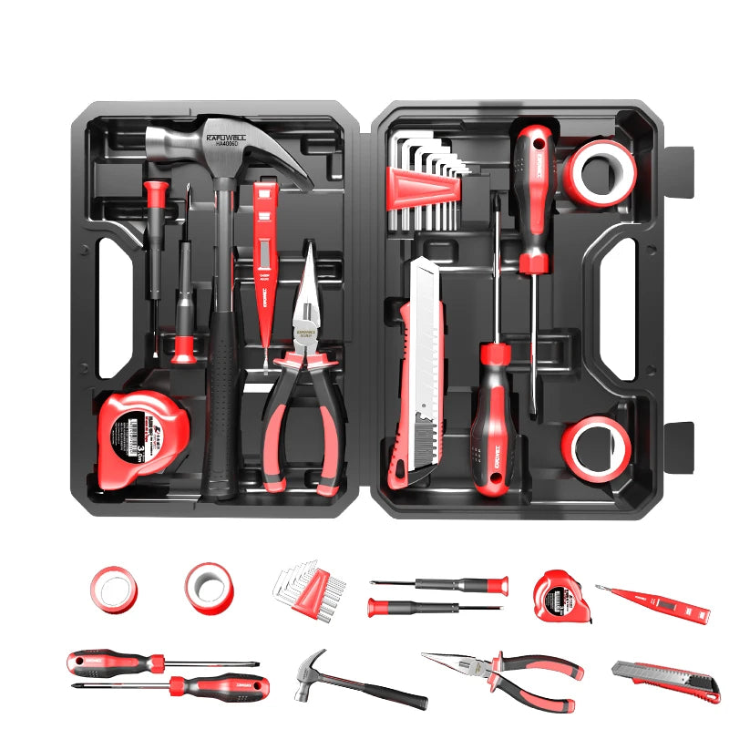 KAFUWELL H5242A Professional Plastic Box Multifunction General Household Hand Tool Kit With PliersHammerBitsScrewdriver