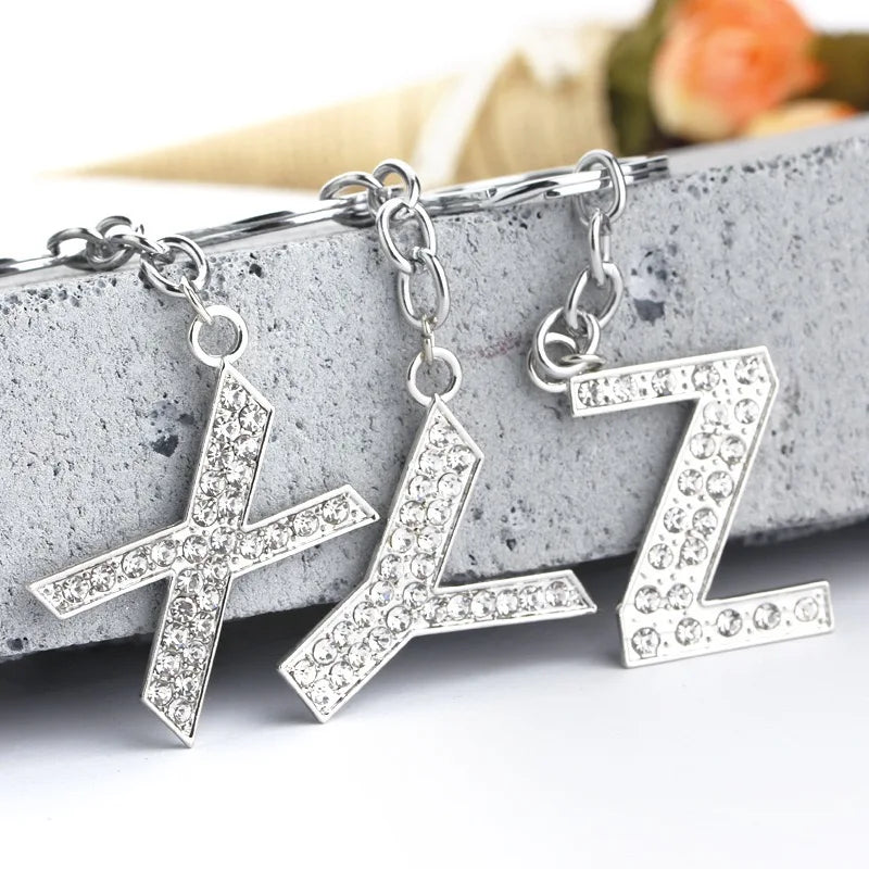 Bling Rhinestone English Letters Keychain Metal Alphabet Key Chain Letter Key Ring Pendant Purse Charms