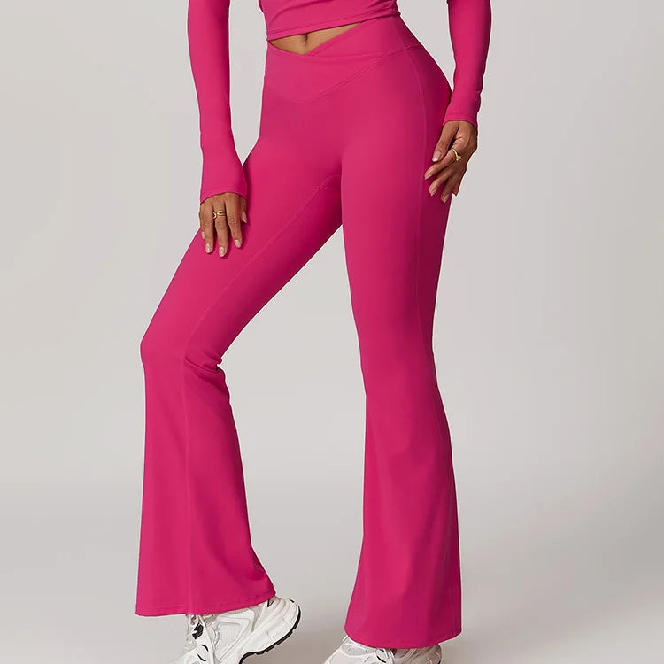 New Fashion High Waist Scrunch Butt Leggings Workout Yoga Solid Color Flare Leggings for Women