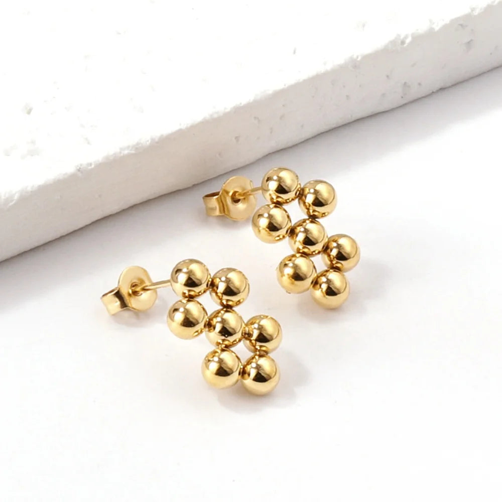 Geometric Design Fashion Earrings Stainless Steel PVD 18K Gold Plated Jewelry Custom Beads Splicing Stud Earrings for Women