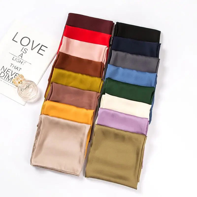 2020 New Spring and Summer Solid Color Small square Scarf Female Retro Silk Scarf Satin Simulation Silk Simple Wild Scarf