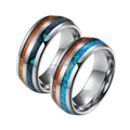 Poya Ready to Ship Men's Engagement Wedding Band Domed Tungsten Ring With Abalone Shell Wood Opal Inlay